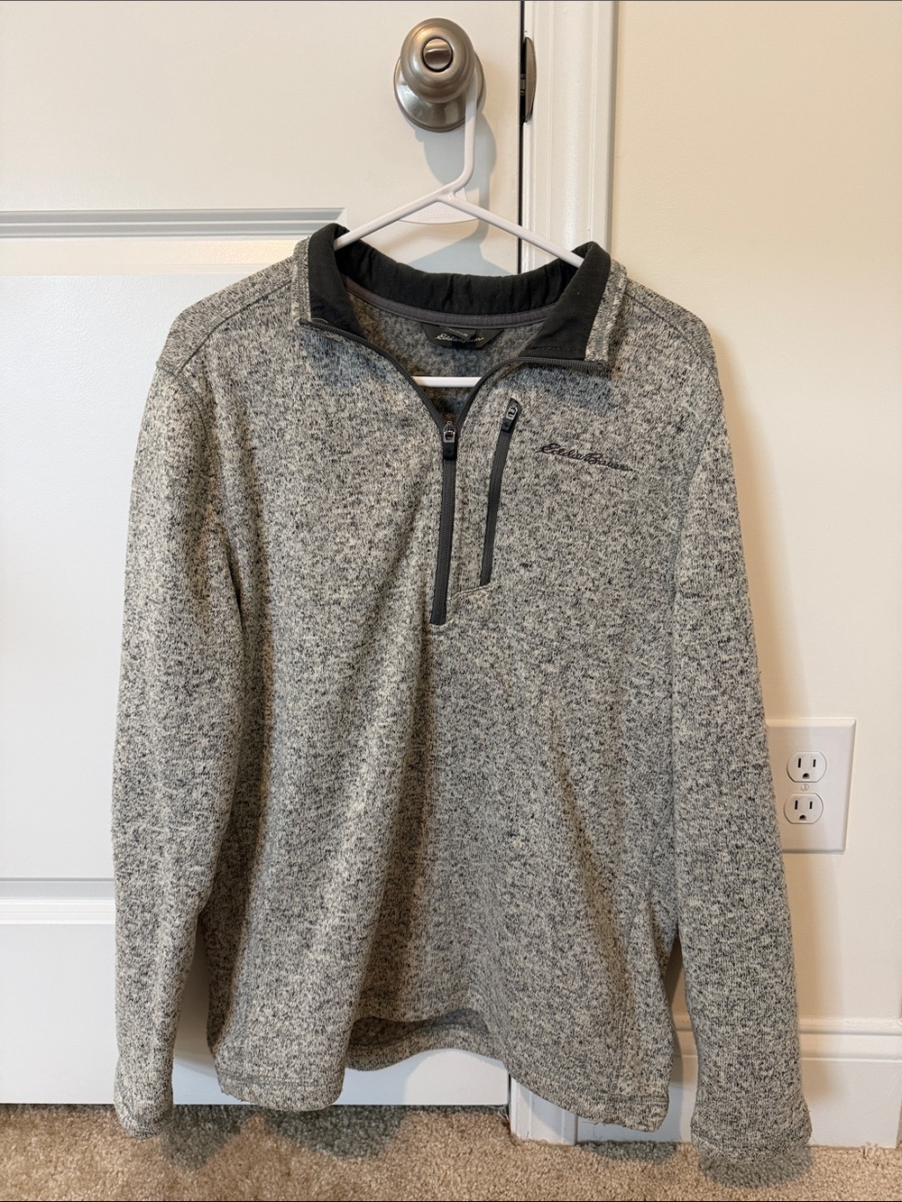 Eddie Bauer Gray Heathered Quarter-Zip Pullover